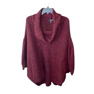 a.n.a plus size cowl neck poncho style speckled knit sweater 0X burgundy